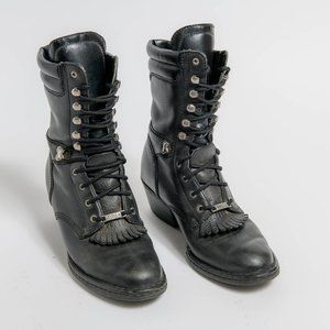 Double H Womens Heeled Leather Boots - Black, Size 8 M